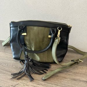 Green suede and leather purse